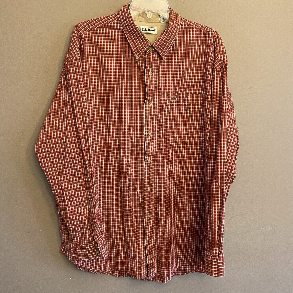 LL Bean Shirt Mens XL Scotch Plaid Flannel‎ Red Long Sleeve 0DD47